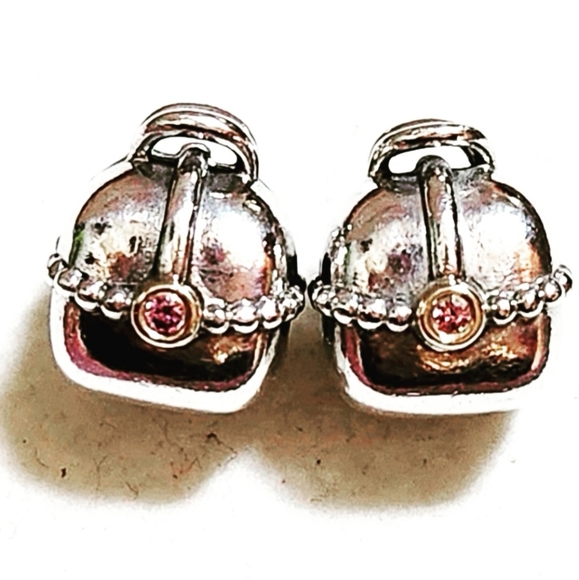 Pandora Accessories - PAIR of authentic Pandora 14K accent charm clips " purse clear CZ "